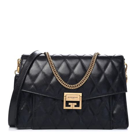 GIVENCHY Goatskin Quilted Medium GV3 Shoulder Bag Black 